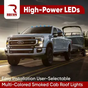 Recon Truck Accessories - 264343BKRGB | Recon 5 Piece Cab Roof Light Set Smoked Lens with RGB (Multi-Colored) High-Power LED's (2017-2022 F250, F350 Super Duty| Replaces OEM factory installed cab roof lights) - Image 2