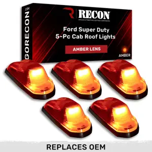 264343AM | Recon 5 Piece Cab Roof Light Set Amber Lens with Amber High-Power LEDs (2017-2022 F250, F350 Super Duty | Replaces OEM factory installed cab roof lights)