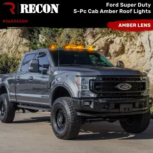 Recon Truck Accessories - 264343AM | Recon 5 Piece Cab Roof Light Set Amber Lens with Amber High-Power LEDs (2017-2022 F250, F350 Super Duty | Replaces OEM factory installed cab roof lights) - Image 2