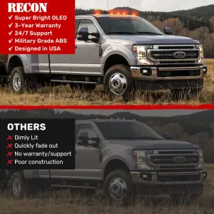 Recon Truck Accessories - 264343AM | Recon 5 Piece Cab Roof Light Set Amber Lens with Amber High-Power LEDs (2017-2022 F250, F350 Super Duty | Replaces OEM factory installed cab roof lights) - Image 4