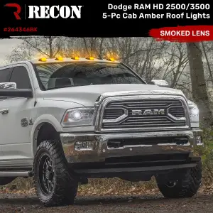 Recon Truck Accessories - 264346BK | Recon 5 Piece Cab Roof Light Set LED Smoked Lens in Amber (2019-2024 Ram 2500, 3500 | Replaces OEM factory installed cab roof lights) - Image 2