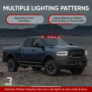 Recon Truck Accessories - 264346BKRGB | Recon 5 Piece Set Smoked Cab Roof Light Lens with RGB (Multi-Colored) High-Power LED's (2019-2024 Ram 2500, 3500| Replaces OEM factory installed cab roof lights) - Image 2