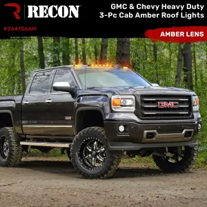 Recon Truck Accessories - 264156AM | Recon 3 Piece Cab Roof Light Set LED Amber Lens in Amber (2007-2014 Silverado, Sierra 2500 HD, 3500 HD) - Image 2