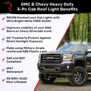 Recon Truck Accessories - 264156WHBK | Recon 3 Piece Cab Roof Light Set OLED Smoked Lens in White (2007-2014 Silverado, Sierra 2500 HD, 3500 HD) - Image 5