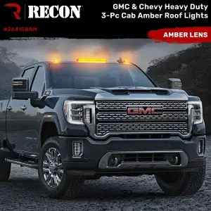 264158AM | Recon 3 Piece Set Amber Cab Roof Light Lens with Amber LED’s (2020-2024 Silverado, Sierra 2500 HD, 3500 HD | Replaces OEM factory installed cab roof lights)