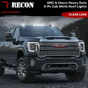 Recon Truck Accessories - 264158XWHCL | Recon 3 Piece Set Clear Cab Roof Light Lens with White LED’s (2020-2024 Silverado, Sierra 2500 HD, 3500 HD| DID NOT come with factory installed cab roof lights) - Image 2