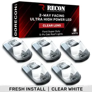 Recon Truck Accessories - 264342CLHPWH | Recon 5 Piece Clear Cab Roof Light Set 2-Way Front & Rear Facing Ultra High-Power White LEDs (2017-2024 F250, F350 Super Duty | DID NOT come with factory installed cab roof lights) - Image 1