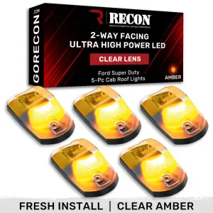 264342CLHPAM | Recon 5 Piece Clear Cab Roof Light Set 2-Way Front & Rear Facing Ultra High-Power Amber LEDs (2017-2024 F250, F350 Super Duty | DID NOT come with factory installed cab roof lights)