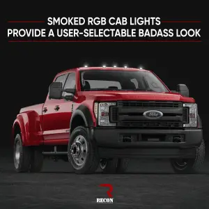 Recon Truck Accessories - 264342BKRGB | Recon 5 Piece Cab Roof Light Set Smoked Lens with RGB (Multi-Colored) High-Power LED's (2017-2022 F250, F350 Super Duty| DID NOT come with factory installed cab roof lights) - Image 5