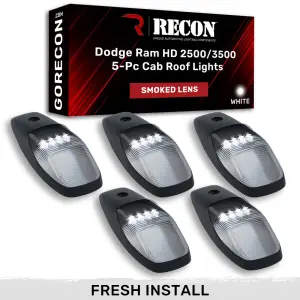 Recon Truck Accessories - 264345WHBK | Recon 5 Piece Cab Roof Light Set LED Smoked Lens in White (2019-2024 Ram 2500, 3500 | Fresh Install Only) - Image 2