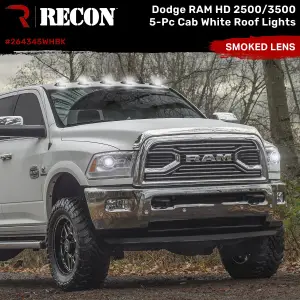 Recon Truck Accessories - 264345WHBK | Recon 5 Piece Cab Roof Light Set LED Smoked Lens in White (2019-2024 Ram 2500, 3500 | Fresh Install Only) - Image 1