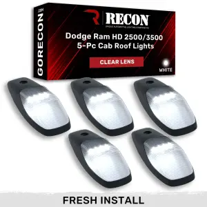 Recon Truck Accessories - 264345WHCL | Recon 5 Piece Cab Roof Light Set LED Clear Lens in White (2019-2024 Ram 2500, 3500| Fresh Install Only) - Image 1