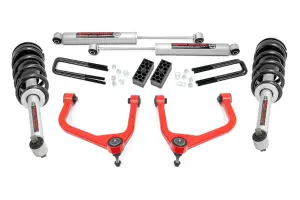 22631RED | Rough Country 3.5 Inch Lift Kit With Red Control Arms N3 Struts / N3 Rear Shocks (2019-2025 Sierra 1500 2WD/4WD | Multi Leaf Springs)