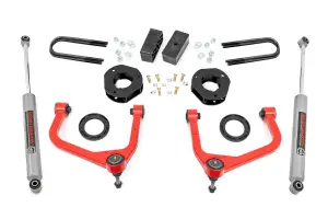 28830RED | Rough Country 3.5 Inch Lift Kit For GMC Sierra 1500 2WD/4WD (2019-2024) | Red Finish, Rear Mono-Leaf Spring, Strut Spacers With N3 Rear Shocks