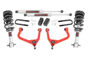 Rough Country - 28840RED | Rough Country 3.5 Inch Lift Kit For GMC Sierra 1500 2WD/4WD (2019-2024) | Red Finish, Rear Mono-Leaf Spring, M1 Strut With M1 Rear Shocks - Image 1