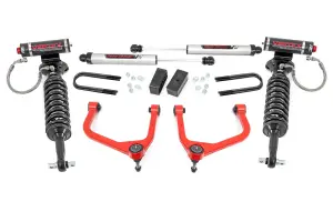 28857RED | Rough Country 3.5 Inch Lift Kit For GMC Sierra 1500 2WD/4WD (2019-2024) | Red Finish, Rear Mono-Leaf Spring, Vertex Coilovers With V2 Rear Shocks