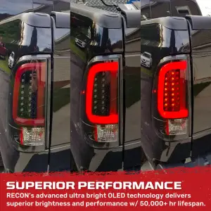 264293BKS | Recon Tail Lights Scanning OLED in Smoked (2008-2016 F250, F350 Super Duty)