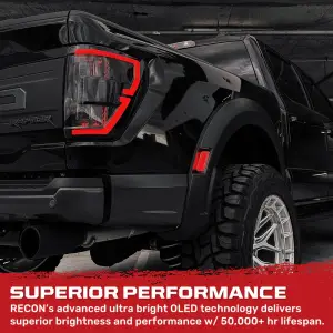 Recon Truck Accessories - 264568BK | Recon (Replaces OEM HALOGEN w/ Blind Spot Warning System) Start-Up Light Sequence OLED TAIL LIGHTS in Smoked (2021-2023 F150 & Raptor) - Image 4