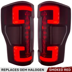 Recon Truck Accessories - 264399RBK | Recon (Replaces OEM Halogen) Tail Lights OLED in Dark Red Smoked (2020-2022 F250, F350 Super Duty) - Image 1