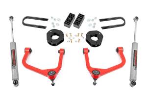 28230RED | Rough Country 3.5 Inch Lift Kit With Red Control Arms Strut Spacers / N3 Rear Shocks (2022-2025 Silverado 1500 2WD/4WD | Mono Leaf Springs)