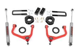 29531RED | Rough Country 3.5 Inch Lift Kit With Red Control Arms Strut Spacers / N3 Rear Shocks (2019-2025 Silverado 1500 2WD/4WD | Multi Leaf Springs)