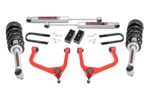 28231RED | Rough Country 3.5 Inch Lift Kit With Red Control Arms N3 Struts / N3 Rear Shocks (2022-2025 Silverado 1500 2WD/4WD | Mono Leaf Springs)