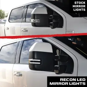 Recon Truck Accessories - 264245WHBK | Recon Side Mirror Lenses White LED Running Light | Amber LED Scanning Turn Signal in Smoked (2017-2024 F250, F350 Super Duty) - Image 3