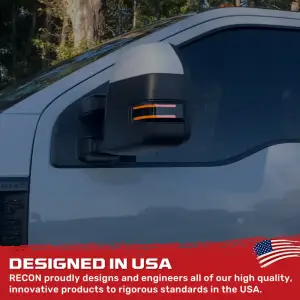 Recon Truck Accessories - 264245WHBK | Recon Side Mirror Lenses White LED Running Light | Amber LED Scanning Turn Signal in Smoked (2017-2024 F250, F350 Super Duty) - Image 7