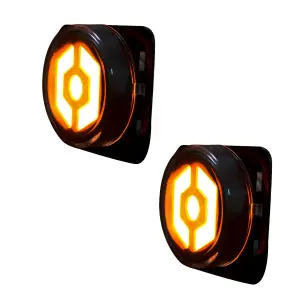 Recon Truck Accessories - 264335BK | Recon Round Front Fender Lenses with Amber Hexagon Shaped OLED Design in Smoked (2007-2018 Wrangler JK) - Image 2