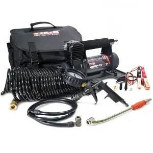 VIAIR - 40144 | VIAIR 400P-RV EF Automatic Portable Compressor / Tire Inflator With Inline 160 PSI Gauge Inflation Gun | 150 PSI, 12 Volt Power Battery Clamps With 2-Pin SAE Connector - Image 1