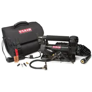 VIAIR - 45044 | VIAIR 450P Automatic Portable Compressor / Tire Inflator In Stealth Black With Inline 160 PSI Gauge Inflation Gun | 150 PSI, 12 Volt Power Battery Clamps - Image 1