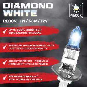 Recon Truck Accessories - 264H1DW | Recon H1 12V 55W Xenon Gas Filled Headlight Bulbs in Diamond White - 4600K Color - Image 2