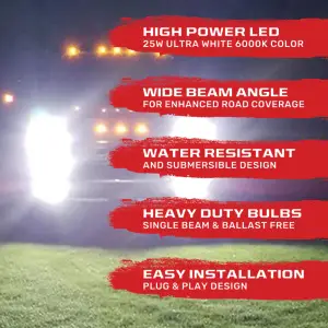 Recon Truck Accessories - 264H1LEDHPNB | Recon H1 12V High Power LED Headlight Bulbs 25-Watt (Single Beam) Ballast Free - 6000K Color - Image 4