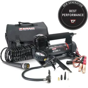 VIAIR - 45144 | VIAIR 450P EF Automatic Portable Compressor / Tire Inflator With Inline 160 PSI Gauge Inflation Gun | 150 PSI, 12 Volt Power Battery Clamps With 2-Pin SAE Power Connector - Image 4