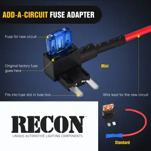 Recon Truck Accessories - 264001FTM | Recon Fuse Box Quick Tap Add-a-Circuit with 5amp & 30amp Fuses - Mini Size Fuse - Image 2