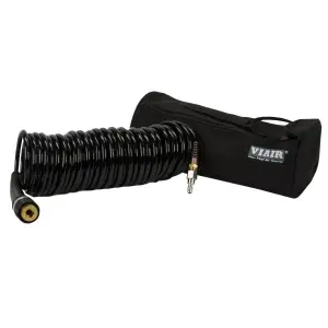 00031 | VIAIR Extension Coil Hose With 1/4 Inch Quick Connect Coupler & Stud | 30 Feet, Black, PU Inside Braided