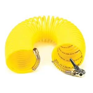 00037 | VIAIR Coil Hose With 1/4 Inch Quick Connect Stud & Clip On Air Chuck | 35 Feet, Yellow, Nylon