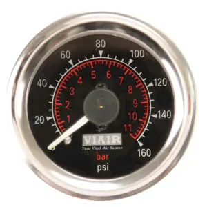 90082 | VIAIR Dash Panel Gauge | 160 PSI, Black, 2 Inch, Dual Needle, Illuminated