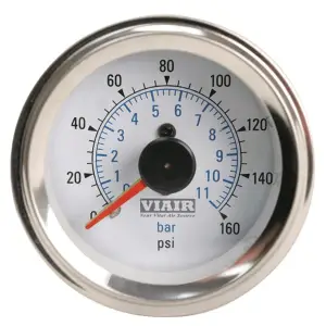 90083 | VIAIR Dash Panel Gauge | 160 PSI, White, 2 Inch, Dual Needle, Illuminated