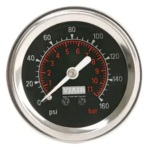 90088 | VIAIR Dash Panel Gauge | 160 PSI, Black, 2 Inch, Single Needle, Illuminated