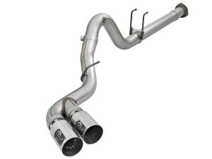 49-43102-P | AFE Power Rebel XD Series 4 IN 409 Stainless Steel DPF-Back Exhaust w/Dual Polished Tips (2017-2024 F250, F350 Super Duty V8-6.7L td)