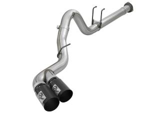 49-43121-B | AFE Power Rebel XD Series 4 IN 409 Stainless Steel DPF-Back Exhaust w/Dual Black Tips (2011-2014 F250, F350 Super Duty V8-6.7L td)