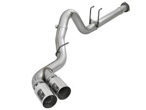 49-43121-P | AFE Power Rebel XD Series 4 IN 409 Stainless Steel DPF-Back Exhaust w/Dual Polished Tips (2011-2014 F250, F350 Super Duty V8-6.7L td)