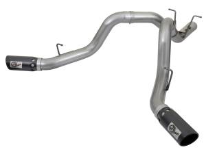 49-44086-B | AFE Power Large Bore-HD 4 IN 409 Stainless Steel DPF-Back Exhaust System w/Dual Black Tips (2017-2019 Silverado, Sierra 2500 HD, 3500 HD V8-6.6L td)