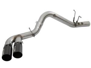 49-44089-B | AFE Power Rebel XD Series 4 IN 409 Stainless Steel DPF-Back Exhaust w/Dual Black Tips (2017-2019 Silverado, Sierra 2500 HD, 3500 HD V8-6.6L td)