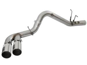 49-44089-P | AFE Power Rebel XD Series 4 IN 409 Stainless Steel DPF-Back Exhaust w/Dual Polished Tips (2017-2019 Silverado, Sierra 2500 HD, 3500 HD V8-6.6L td)