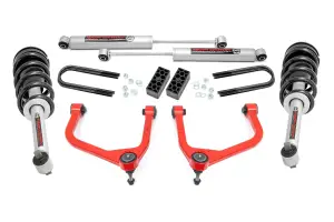 110431RED | Rough Country 3.5 Inch Lift Kit For Chevy Silverado 1500 (2025-2025) | Red Finish, Strut Spacers With N3 Rear Shocks